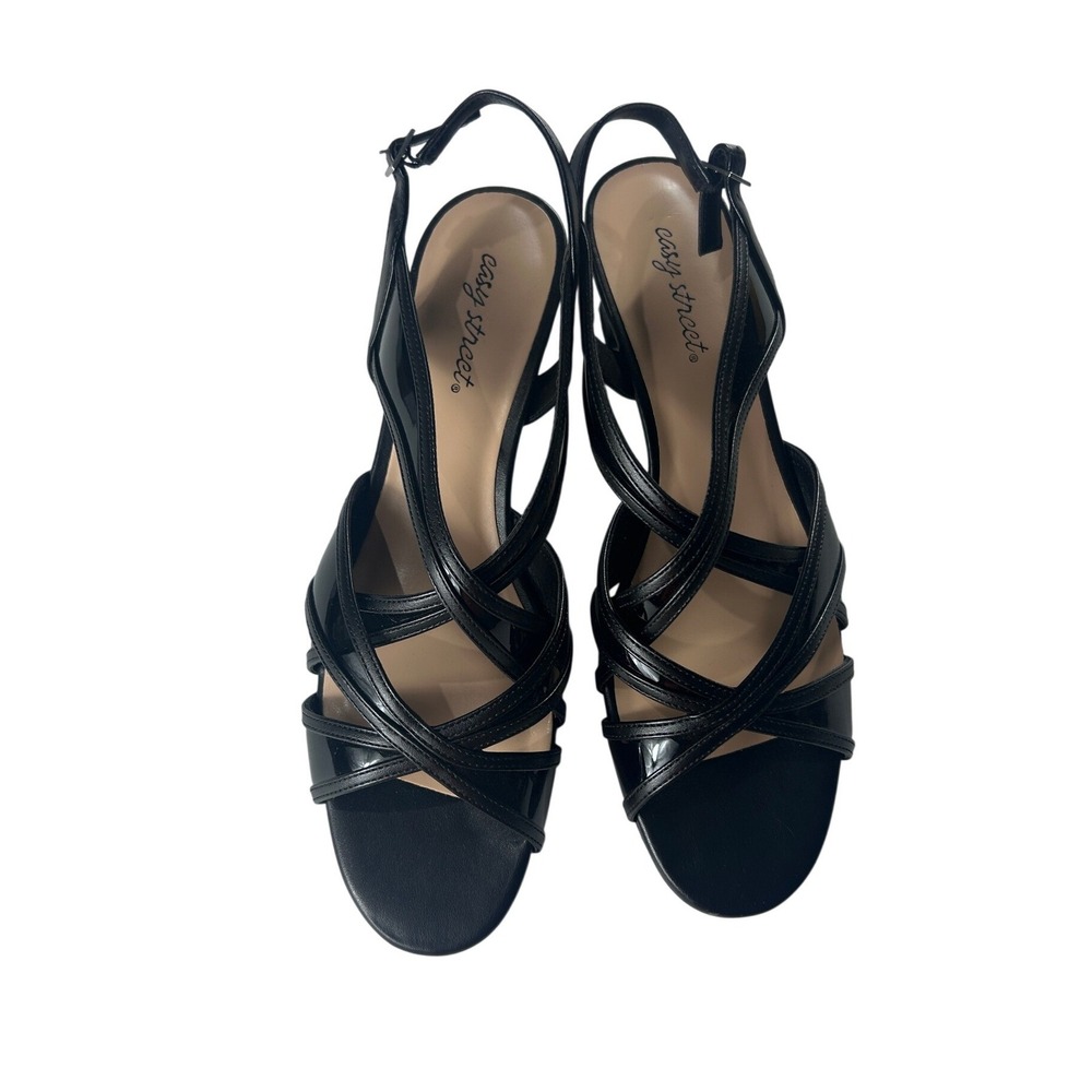 Easy Street Tristen Black Patent Strappy Kitten Heel Sandals Size 11M NWOB - Picture 4 of 8